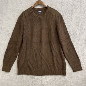 NWOT Lands End Men's XXL Brown Sweater Shoulder Patches Ribbed Knit